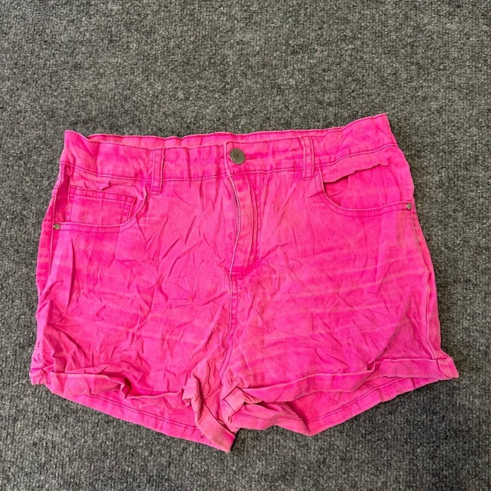 Refuge Shorts Womens Size 12 Neon Pink Denim Cuffed Casual Summer Stretch